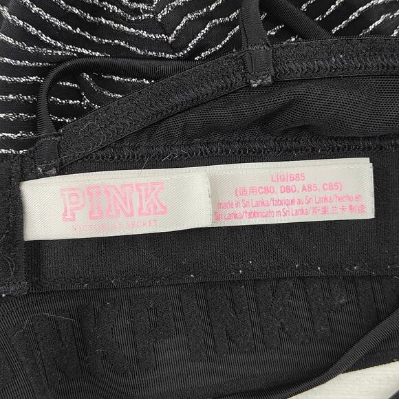 Victoria Secret Pink Women’s Black Glitter Striped Unlined Wireless Bra Large - Picture 3 of 7